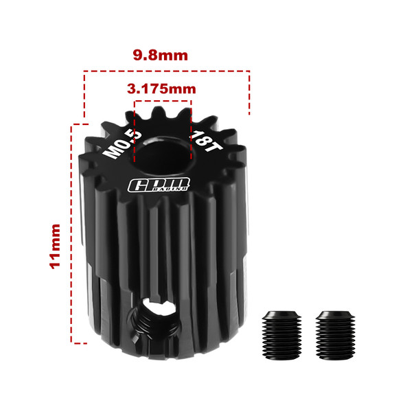 GPM 40Cr Steel Motor Gear 18T (Module: 0.5mm, Motor Tooth Diameter: 3.175mm)