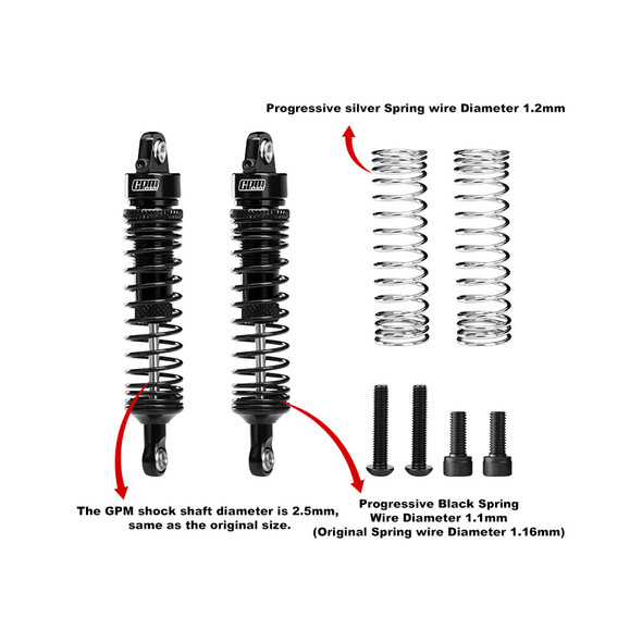 GPM Aluminum F/R Adjustable Spring Shock 71mm Black for 1:16 Quake & Gorgon Grom