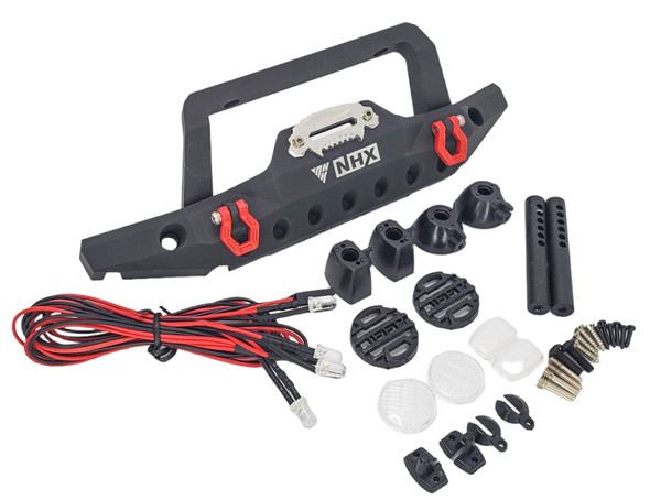 NHX RC Aluminum Front Bumper w/ LED Winch Fairlead for Axial SCX10 III -Matte Black
