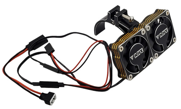 NHX RC 1/8 Twin Alum Cooling Fans w/Cover & Side Motor Mount for Castle 1721 / 1717 -Black