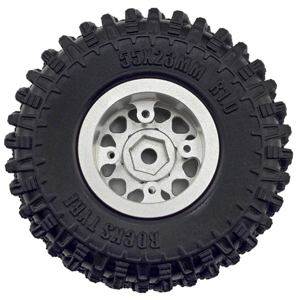 NHX RC Crawler Tires w/ Aluminum Beadlock Wheel Rims (4) for 1/18 TRX-4M Silver
