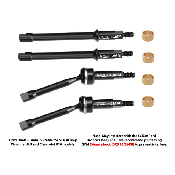GPM 4140 Carbon Steel Front & Rear Drive Axles Black for SCX30 Ford Bronco