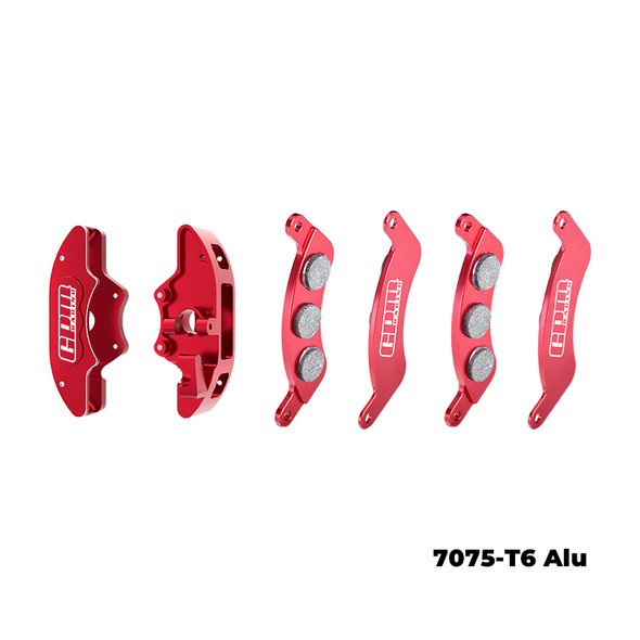 GPM Alum Front Brake Calipers & Brake Pads (Left & Right) Red for 1/6 Sand Car