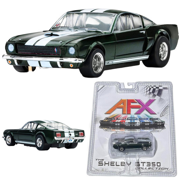 AFX 22150 1/64 Mega-G+ 1966 Shelby GT350 Green White Stripes HO Slot Car