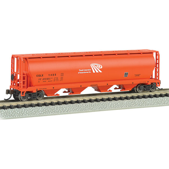 Bachmann 19156 4 Bay Cylindrical Grain Hopper - Potash #1455 - Freight Car N Scale