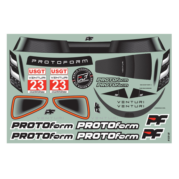 Protoform 1591-25 1/10 Venturi GT Clear Body for 190mm TC
