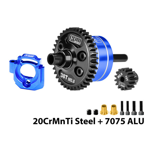 GPM Center Diff 38T 0.8 Mod & Motor Plate & Pinion Gear 15T Blue for 1/16 Mini Kraton 3S
