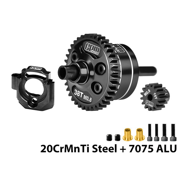 GPM Center Diff 38T 0.8 Mod & Motor Plate & Pinion Gear 15T Black for 1/16 Mini Kraton 3S
