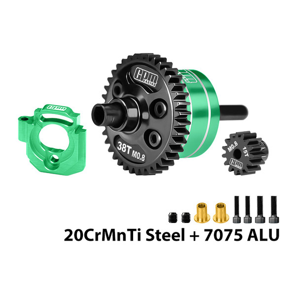 GPM Center Diff 38T 0.8 Mod & Motor Plate & Pinion Gear 15T Green for 1/16 Mini Kraton 3S