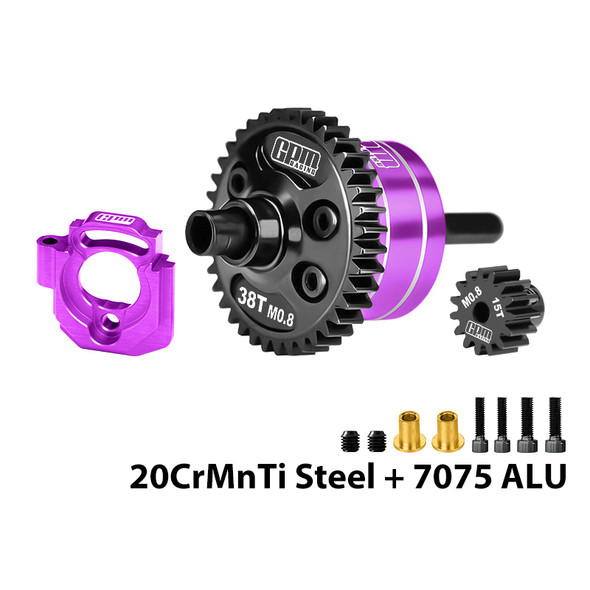 GPM Center Diff 38T 0.8 Mod & Motor Plate & Pinion Gear 15T Purple for 1/16 Mini Kraton 3S
