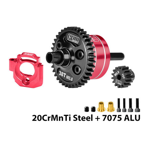 GPM Center Diff 38T 0.8 Mod & Motor Plate & Pinion Gear 15T Red for 1/16 Mini Kraton 3S