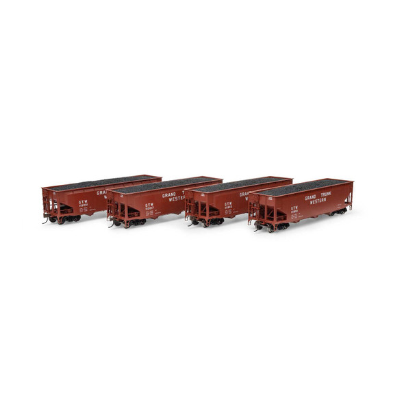 Athearn ATH33088 40' Offset Coal Hopper w/ Load (4) - Grand Trunk Western #2 HO Scale