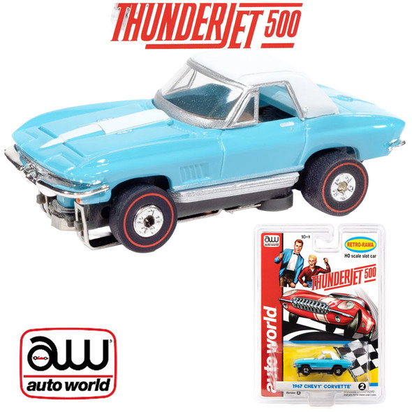 Auto World Thunderjet 1967 Chevy Corvette Teal HO Scale Slot Car