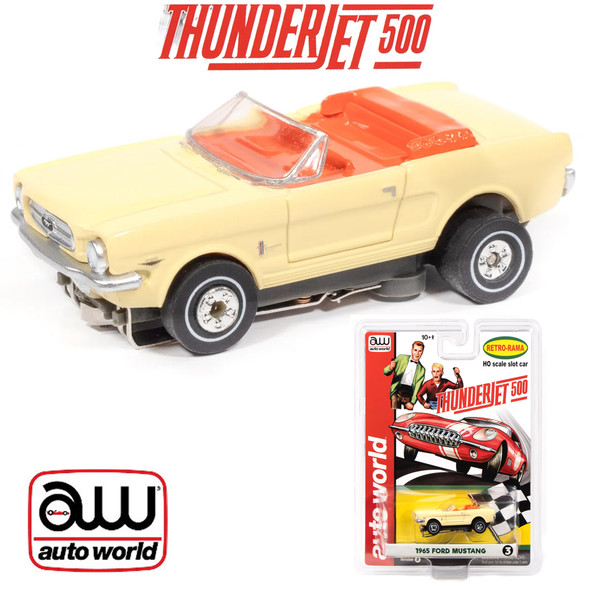Auto World Thunderjet 1965 Ford Mustang Cream HO Scale Slot Car