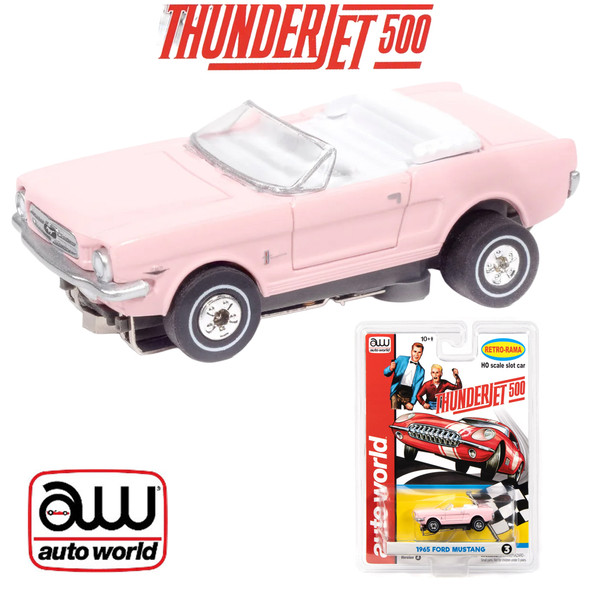 Auto World Thunderjet 1965 Ford Mustang Pink HO Scale Slot Car