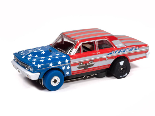 Auto World Thunderjet 1964 Ford Thunderbolt Version B (Silver, White, Red & Blue) HO Slot Car