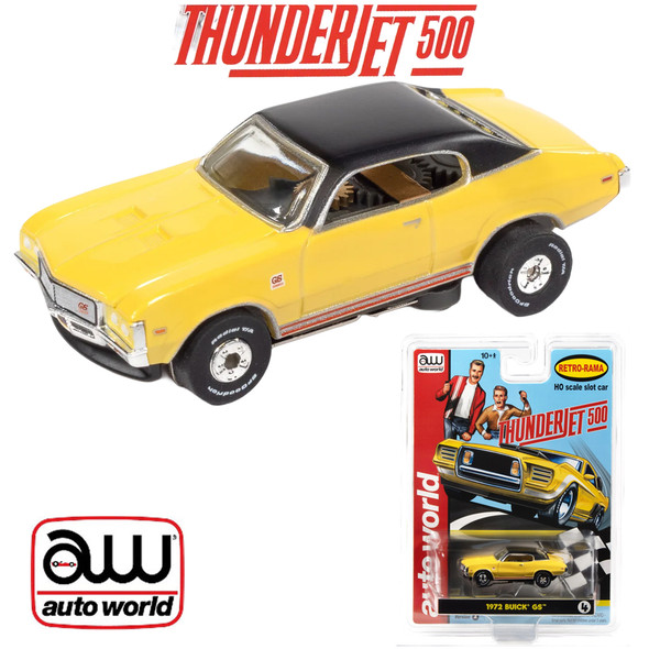 Auto World Thunderjet 1972 Buick GS Version A Yellow HO Scale Slot Car