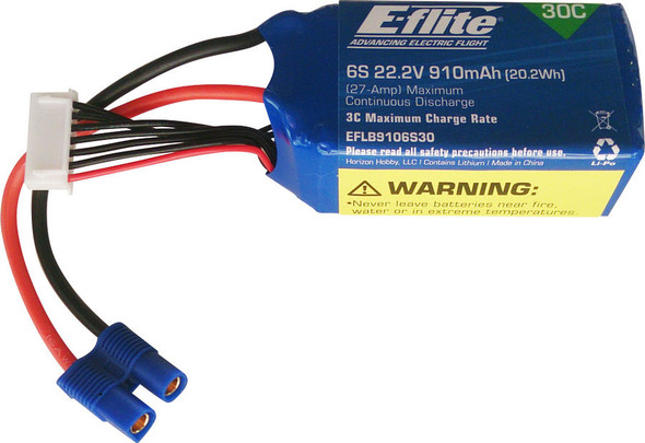 E-flite EFLB9106S30 6S 22.2V 910mAh 30C LiPo Battery w/ EC3 : Blade 270 CFX Heli
