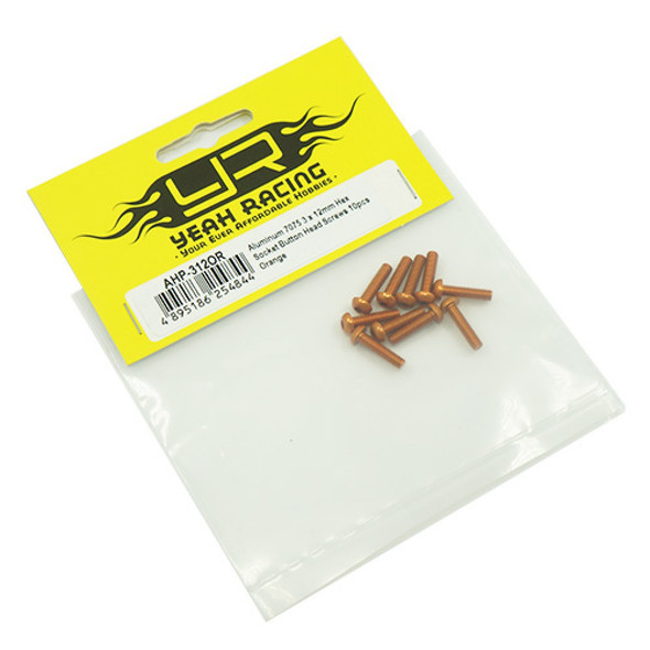 Yeah Racing AHP-312OR Aluminum 7075 3x12mm Hex Socket Button Head Screws (10) OR