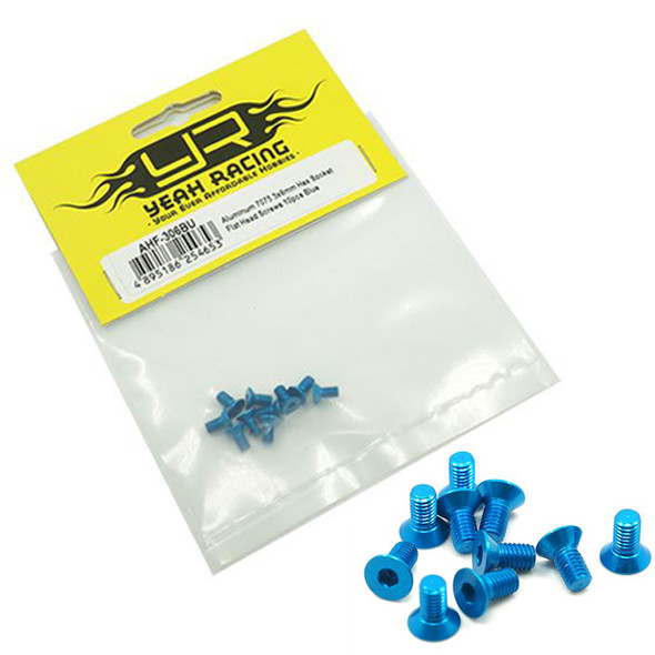 Yeah Racing AHF-306BU Aluminum 7075 3x6mm Hex Socket Flat Head Screws 10pcs Blue