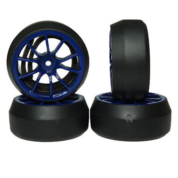 Yeah Racing WL-0083 Spec D 10 Spoke Wheel Offset +3 Blue w/Tire 4pc 1/10 Drift
