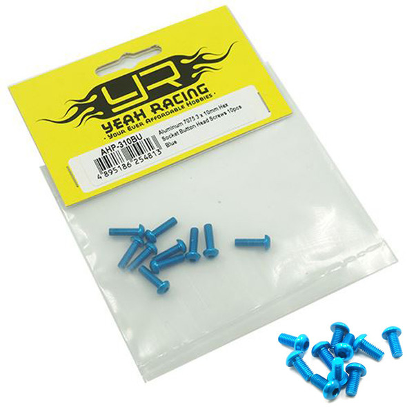 Yeah Racing AHP-310BU Aluminum 7075 3x10mm Hex Socket Button Head Screws (10) BL