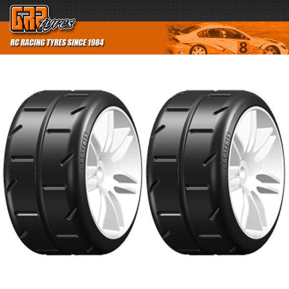 GRP GWH02-P2 1:5 TC W02 REVO DUAL P1 in P3 out Belted Tire w/ Wheel White (2)