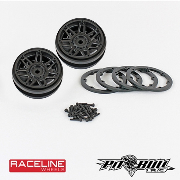 PITBULL 1.9 Raceline Black Beadlock Wheels #931 Injector w/ Rings PBW19931BB