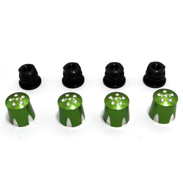 Hot Racing Aluminum Wheels Nut Caps & M4 Nuts Green Mushroom Head (4)