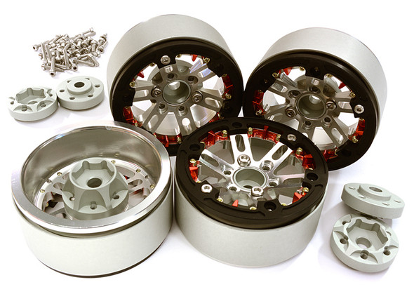 Integy Aluminum 1.9 D6 Spoke Wheels w/ 0 & +3 Adapters: TRX-4 C27927SILVERBLACK