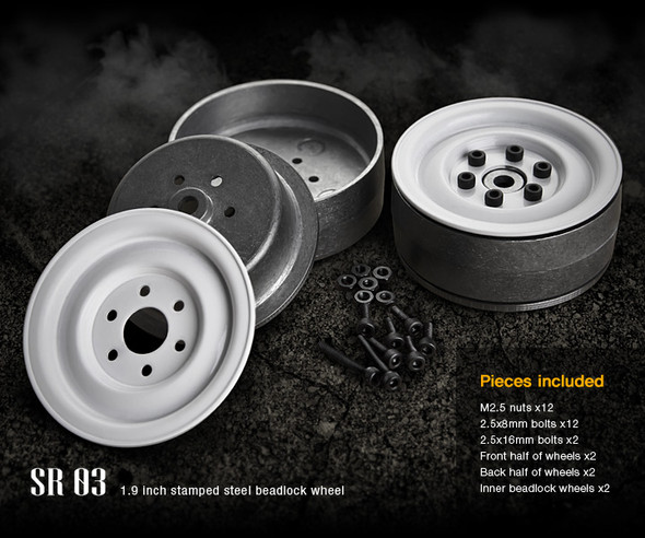 Gmade GM70186 1.9" SR03 Beadlocks Wheels Gloss White 2pcs for 1.9 Inch Tires