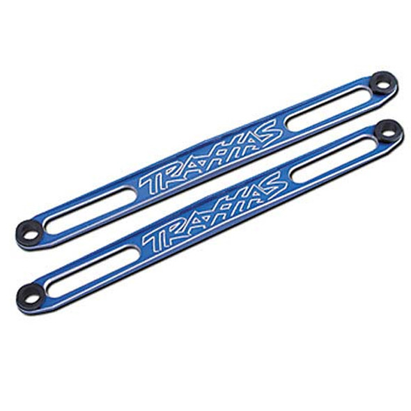 Traxxas 3923X Hold downs, battery blue-anodized (2)