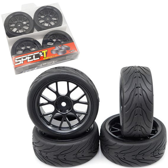 Yeah Racing WL-0109 Spec T CS Offset 3 Black Wheels w/Tires 4pc For 1/10 Touring