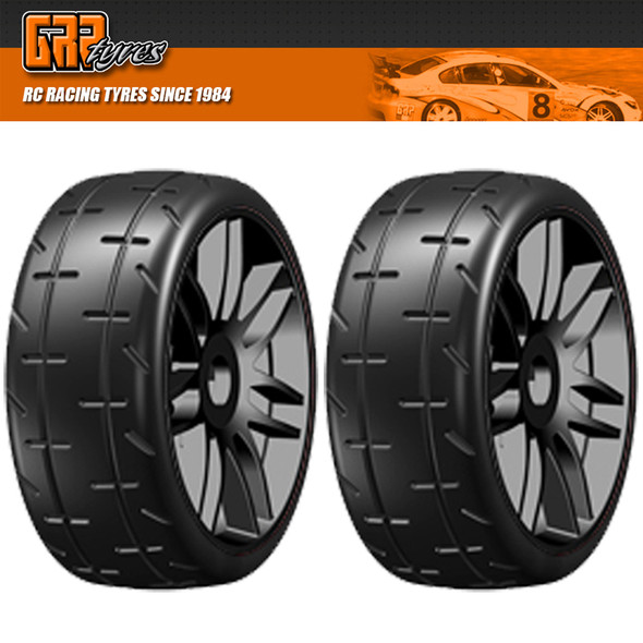 GRP GTX01-S2 1:8 GT T01 REVO S2 XSoft Belted Tire w/ Spoked Black Wheel (2)
