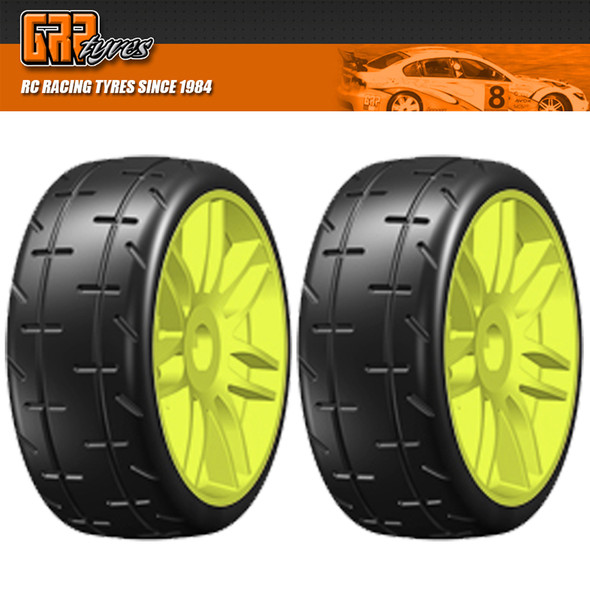 GRP GTY01-S4 1:8 GT T01 REVO S4 SoftMedium Belted Tire w/Spoked Yellow Wheel (2)