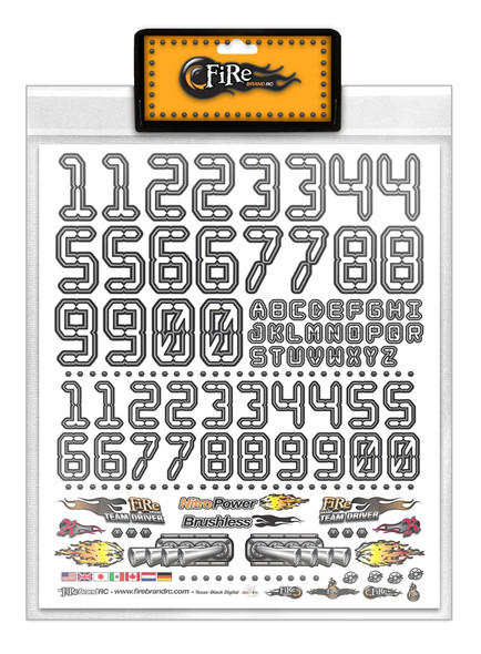 Fire Brand RC NUMB3RS™ DIGITAL WHITE VINYL DECAL SHEET 8.5X11''