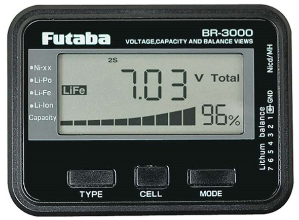 Futaba BR3000 Battery Checker,Voltage,Capacity for Li-Po / Li-Fe / Ni-Cd / Ni-MH