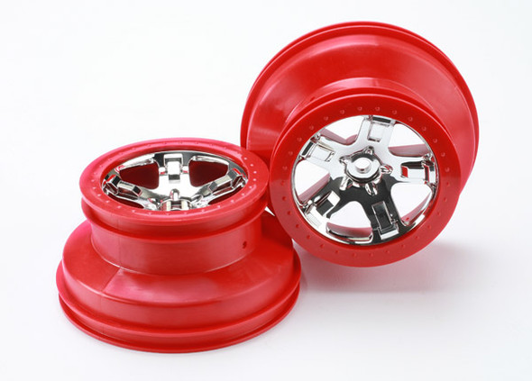 Traxxas 5868 Wheels Chrome Red Beadlock Fr/Re (2)