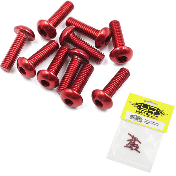 Yeah Racing Aluminum 7075 3x10mm Hex Socket Button Head Screws (10pcs) Red