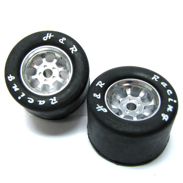 H&R Racing HR1107 Nascar Rear Silver Wide Wheel w/ Rubber Tire (2) 1:24 Slot Car