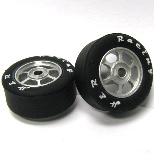 H&R Racing HR1351 6 Spoke 12mm Chrome Wheel w/ Rubber Tire (2) 1:24 Slot Car