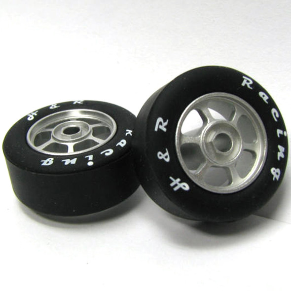 H&R Racing HR1352 6 Spoke 12mm Chrome Wheel w/ Silicone Tire (2) 1:24 Slot Car