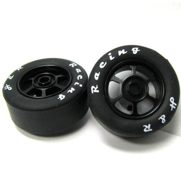 H&R Racing HR1356 6 Spoke 12mm Black Wheel w/ Silicone Tire (2) 1:24 Slot Car