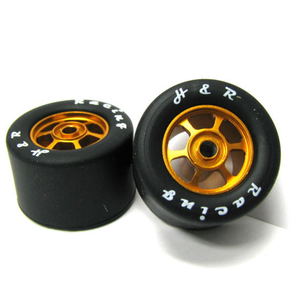 H&R Racing HR1362 6 Spoke 18mm Gold Wheel w/ Silicone Tire (2) 1:24 Slot Car