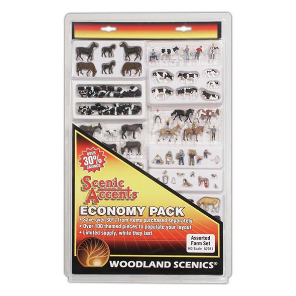 Woodland Scenics A2051 Economy Pack - Assorted Farm Set - HO Scale