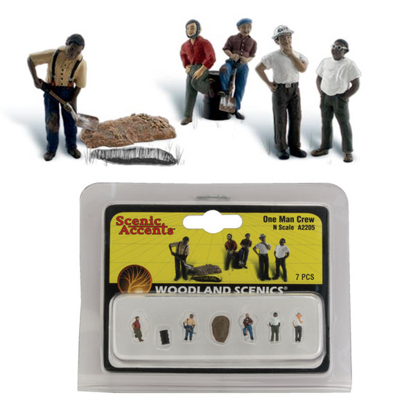 Woodland Scenics Accents A2205 Figures - One Man Crew - Pkg (7) N Scale