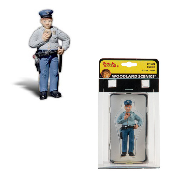 Woodland Scenics Accents A2532 Figures Officer Duncan w/ Doughnut G Scale