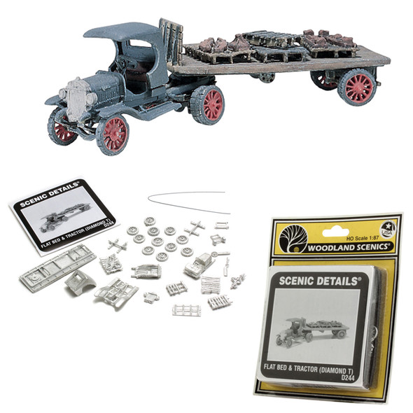 Woodland Scenics Details D244 - Flat Bed & Tractor Diamond T - HO Scale Kit