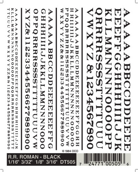 Woodland Scenics RR Roman Black Decals 1/16-3/16 DT505