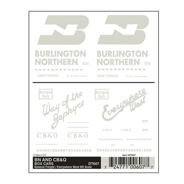 Woodland Scenics DT607 - Dry Transfer Decals - BN & CB&Q Box Cars (2) Car Set